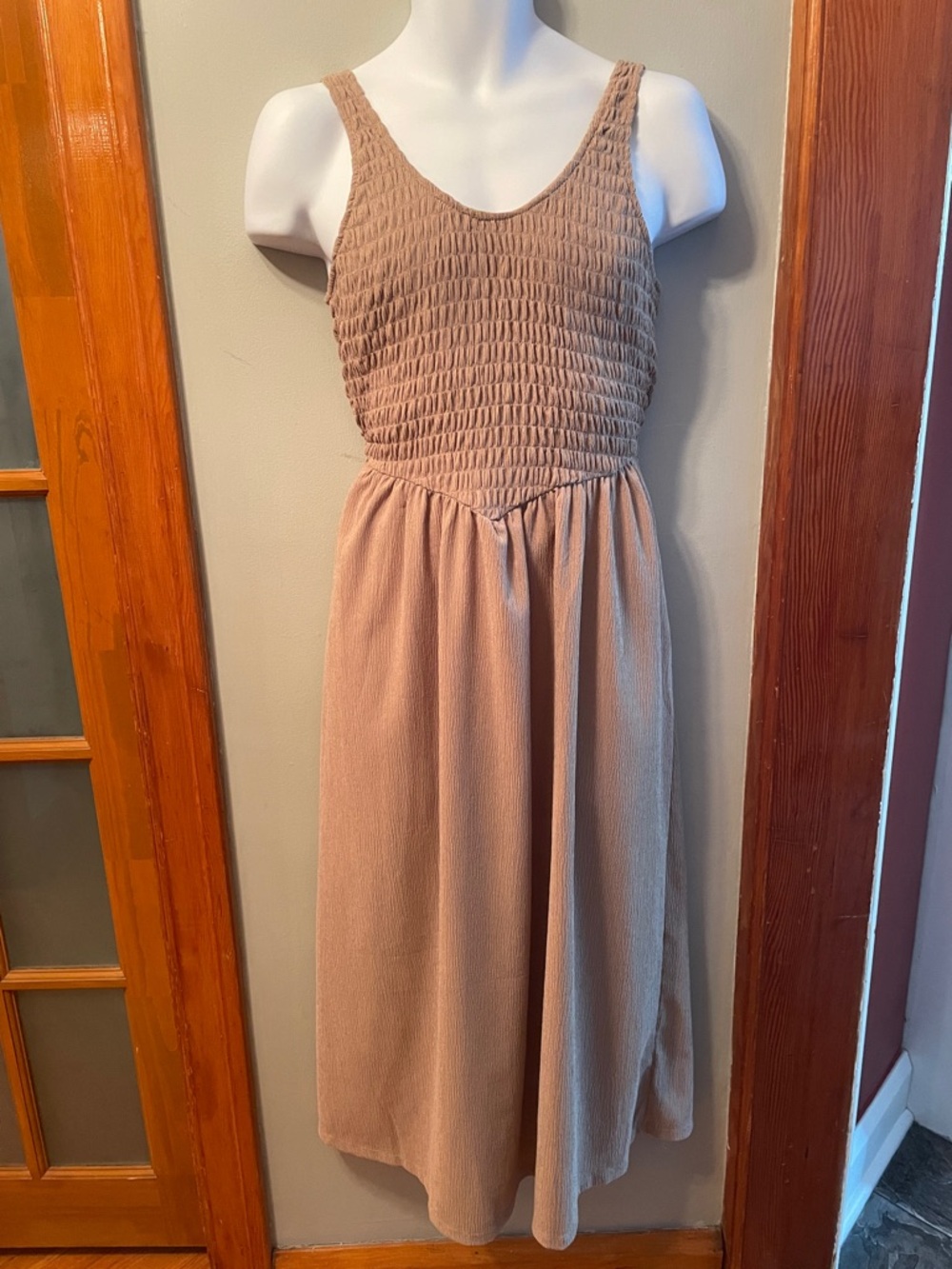 Smocked Tank Midi Dress OLD NAVY Toasted Almond V-Waist Long Summer Resortwear